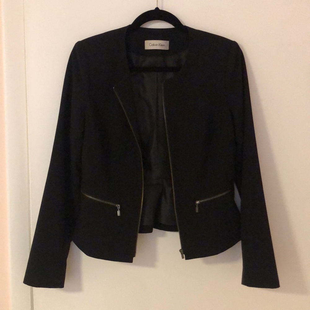 Calvin Klein black ruffled blazer